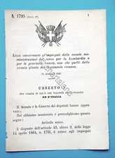 Decree Kingdom of Italy Concerning Employees Ceases Lombardy and Venetian 1883