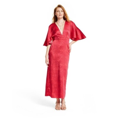 red maxi dress target Target X Fe Noel Women's Maxi Dress Red Palm Leaf Contrast Print Size 6  (NEW)
