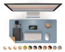 Dual-Sided Cork  PU Leather Desk Pad Non-Slip Waterproof 32x16 Blue Gray
