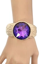 1.5" Wide Statement Chunky Party Hinged Bling Bracelet Purple Glass Crystals