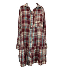 Ann Taylor Loft Shirt Dress Women Sz SP Petite Maroon Plaid Tiered Button Up