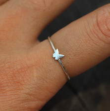 Beautiful Cute Tiny Butterfly Face Women's Ring In Solid 10K White Gold