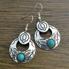 Pendiente De Turquesa Natural Estilo Tibetano Artesanales