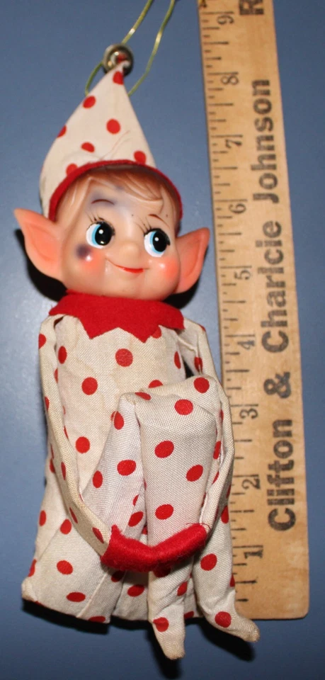 Christmas LARGE 15" Polka Dot Knee Hugger White Red Elf Ornament,Japan,Easter - Image 2 of 4