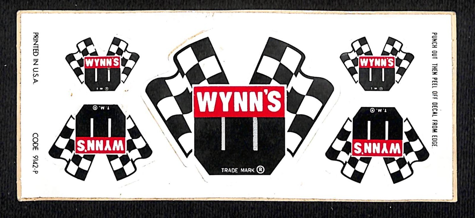 Wynn's Racing Decal / Auto 5pc. Sticker Sheet w/ Crossed Checkered Flags c1970