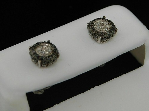 Lab Created Black Diamond Circle Earrings Round Pave Halo Stud 14K White Gold FN - Picture 3 of 6