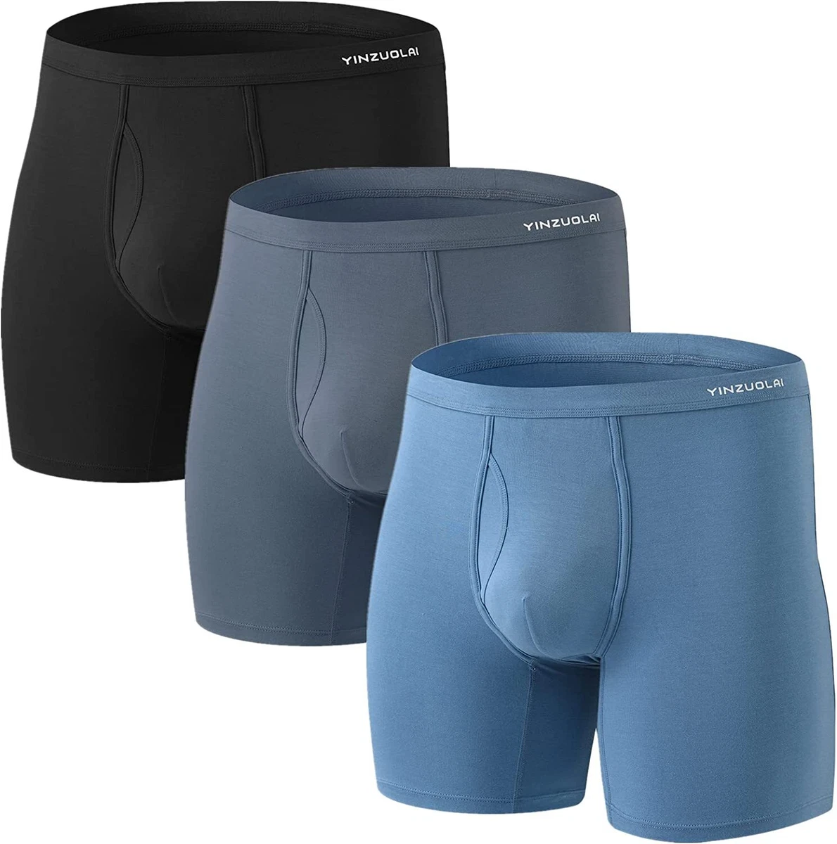 Mens Anti-Chafing Support Pouch Boxer Briefs Underwear with Flap