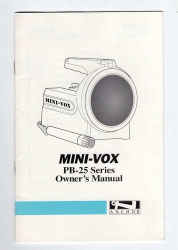 Sistema de megafonía portátil/altavoz Anchor Mini-Vox serie PB-25 1990 manual del propietario - Imagen 1 de 7