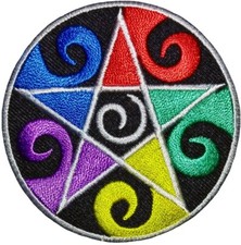 Pentacle Circle Sign Star Swirl Rainbow Colorful Wave Curve Sew Iron on Patch CL