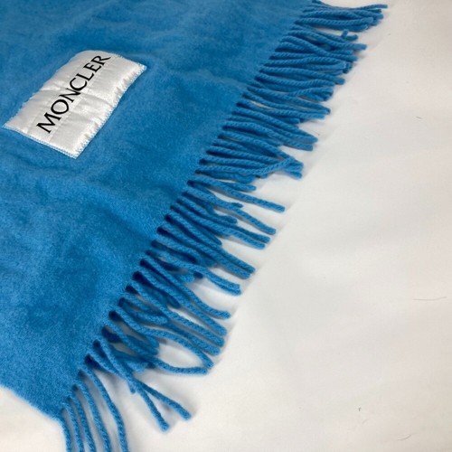 MONCLER down logo fringe Scarf wool blue - Picture 4 of 8