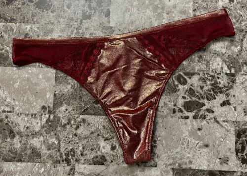 NWT BODY BY VICTORIA'S SECRET M MAROON ROSE GOLD SHIMMER SMOOTH THONG PANTIES - Picture 1 of 5