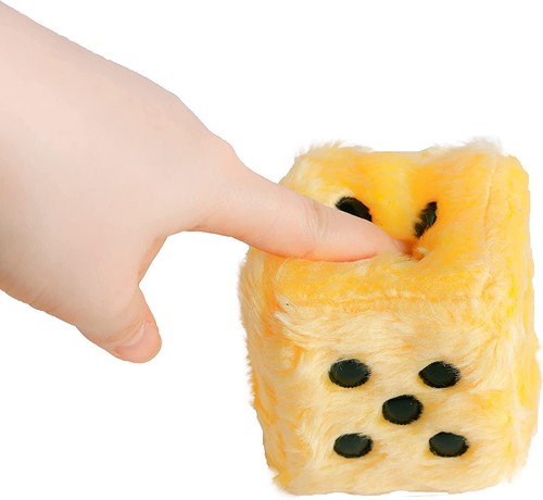 Yellow Retro Hanging Dice for Car Mirror Fuzzy Plush Dice+Dots for Car/Home - Picture 5 of 9