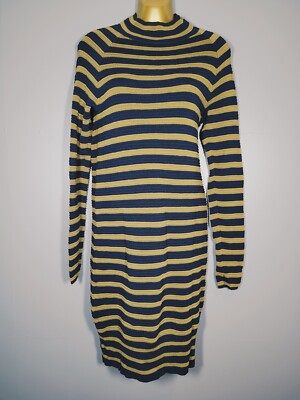 NEXT KLEID 8 STREIFEN BODYCON MARINE SENF HOHER AUSSCHNITT RETRO 60ER JAHRE STIL 39'' F108