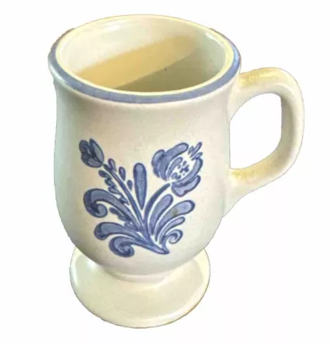 Pfaltzgraff Yorktowne Pedestal Coffee Mug Footed Stoneware Blue & White Floral
