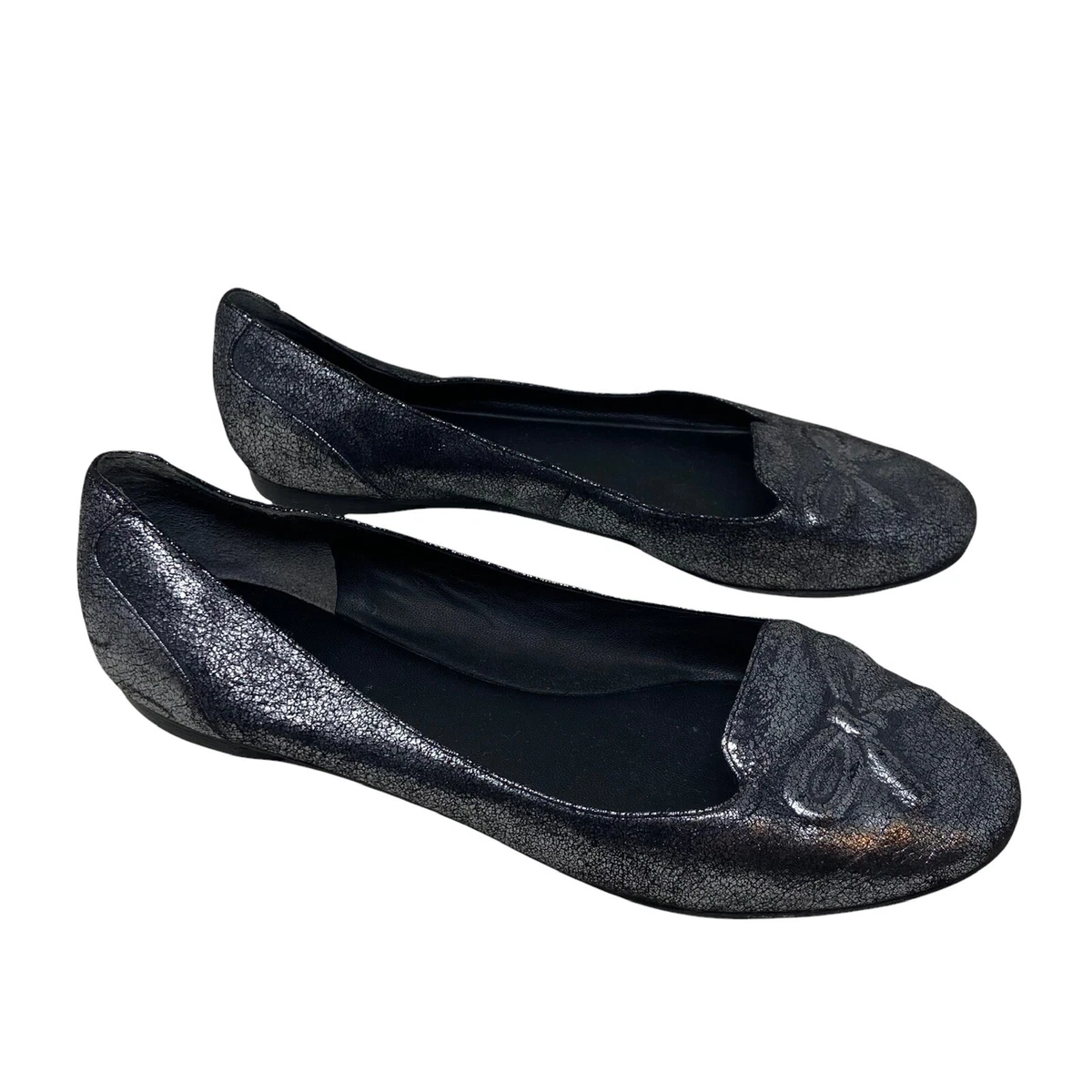 Belle by Sigerson Morrison Silver Metallic Leather Flats w bow imprint sz 8.5B