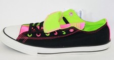 Girls Kids Youth Converse 641190F Double Tongue Ox Black Pink Sneakers Shoes