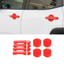 Side Door Handle Bowl Frame Cover 12PCS For Jeep Renegade 2016+ Red Carbon Fiber
