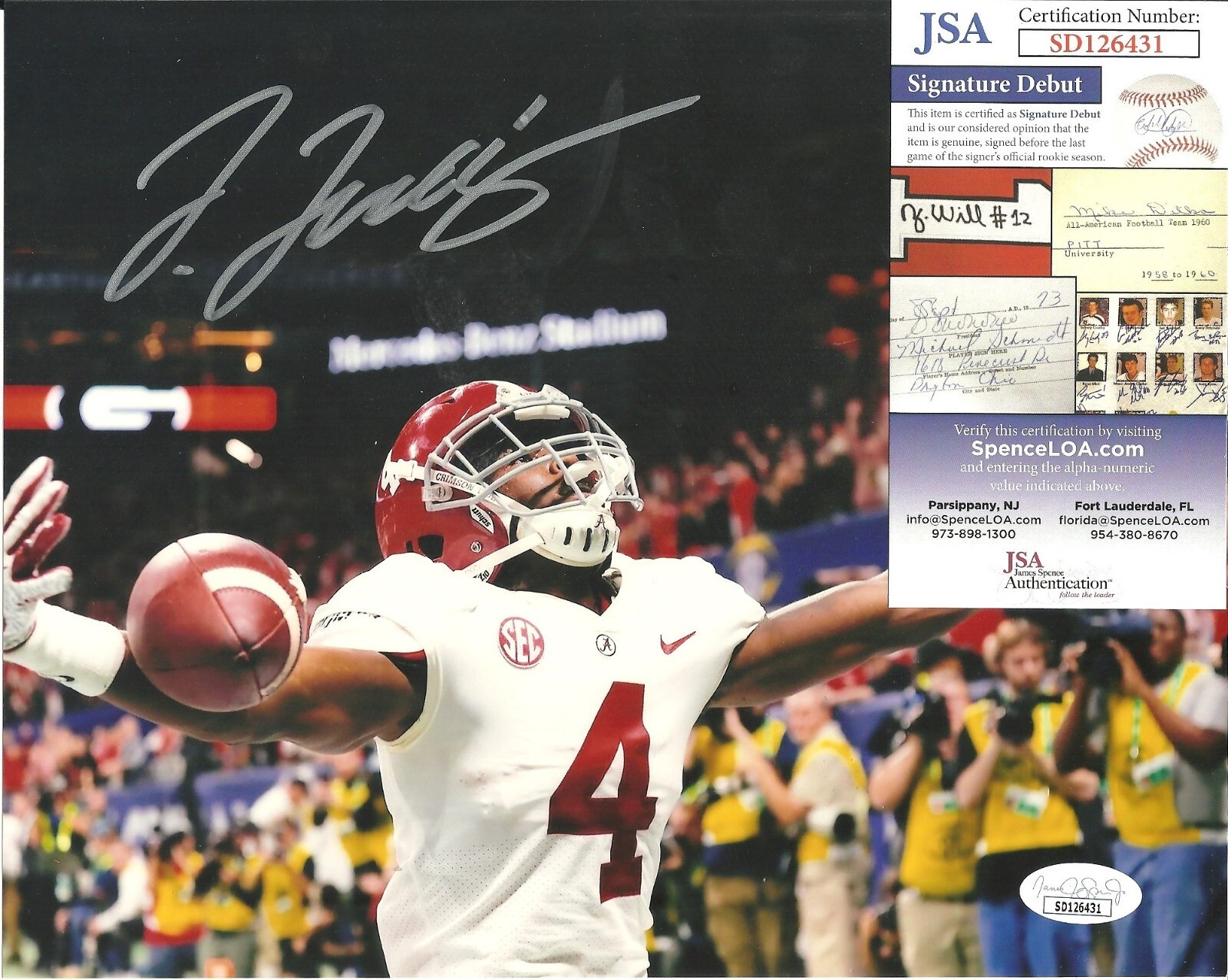 Jerry Jeudy Autographed Signed Alabama Crimson Tide Auto 8x10 Photo JSA COA Football 