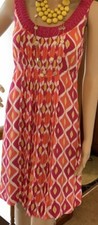 $495 Tory Burch Sz 8 Pleated Silk Shift Pink Orange Signature Print Womens Dress