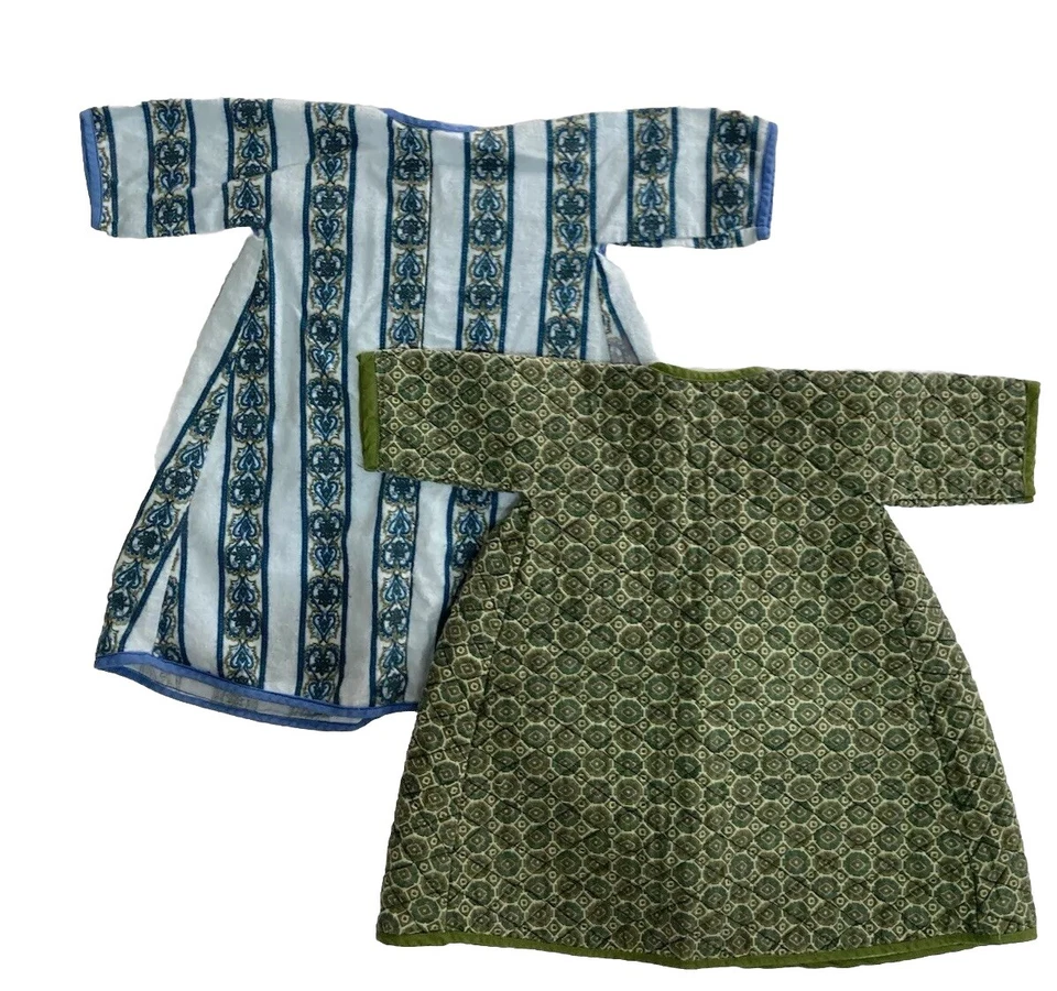 (2) Baby Newborn Robes Handmade Green Quilted Blue Flannel 1964 Vintage EUC - Image 2 of 4