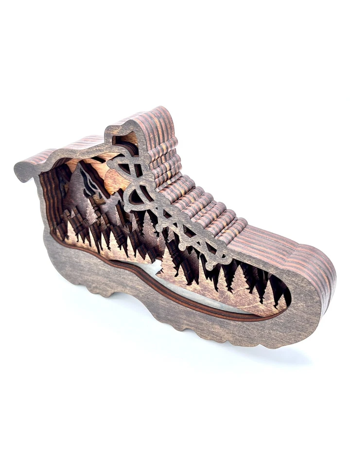 Bota de Senderismo Madera Multicapa, Decoración de Senderismo, Regalo para Senderista, Decoración de Montaña Foto 2 de 4