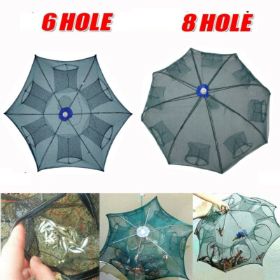 6/8 Löcher Faltbar Fischernetz fischsenke Angelnetz Senknetz Masche 95X35cm