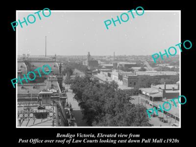 OLD 8x6 HISTORIC PHOTO OF BENDIGO VICTORIA ELEVATED LOOK AT PALL MALL c1920s