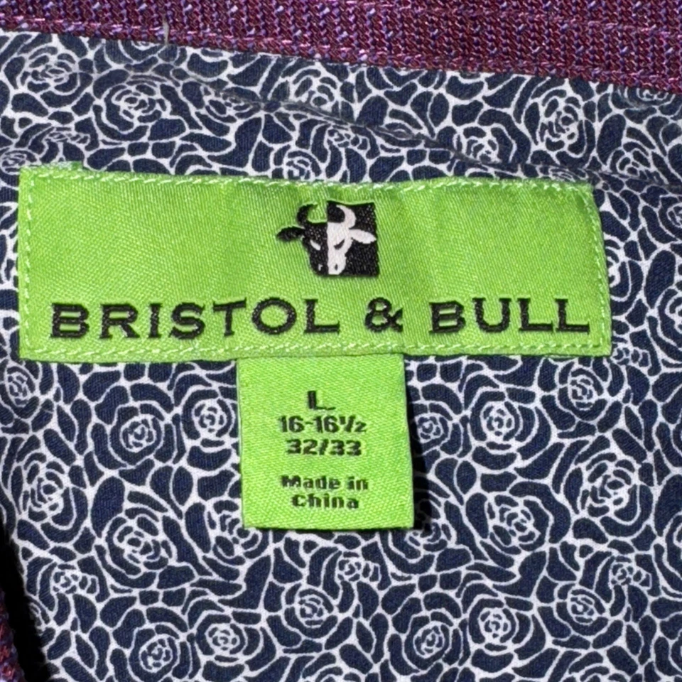 Men's Blue/White Floral LS Purple Accent Size L By Bristol & Bull Flip Cuff - Image 4 of 4