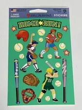 1 Mrs Grossmans Girls Softball Stickers Home Run Bat Ball Sports Glove Cardstock