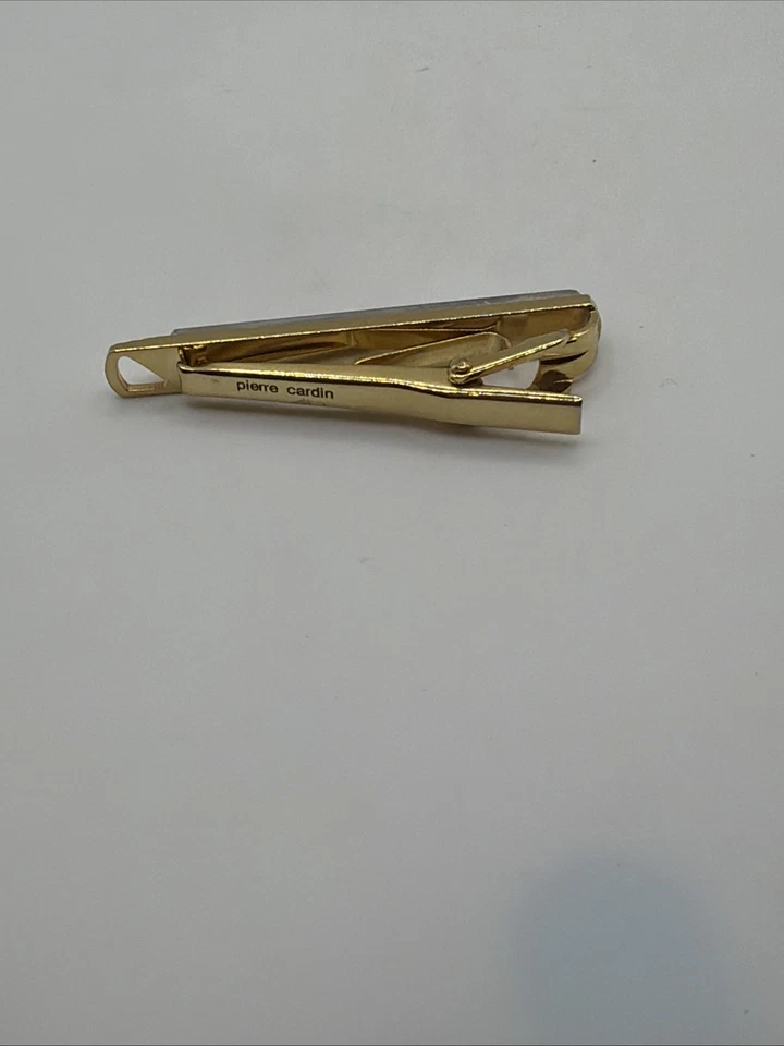 Pierre Cardin Vintage Two Tone Signed Tie Clasp Clip Bar Silver Gold Retro - Image 3 of 4