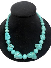 Blue Howlite Nugget Necklace 22in Turquoise Style Boho Statement Beads