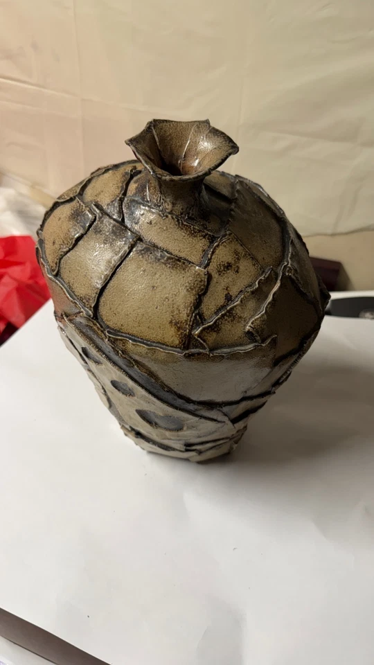 Jarrón grande de cerámica artística de estudio hecho a mano escultural de cerámica texturizada de 14" Foto 4 de 4