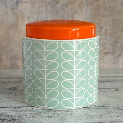 Orla Kiely Linear Stiel Vorratsdose Duck Egg blau orange Keramik Auslaufmodell 1L