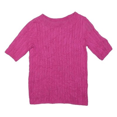 TALBOTS Damen Pink Gemustert Baumwoll-Mix Zopfmuster Crewneck Pullover S