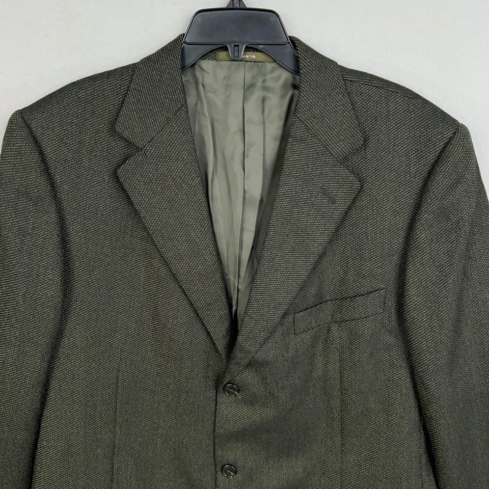 Jaqueta masculina Ermenegildo Zegna 46L verde espinha de peixe lã cashmere feita na Itália - Imagem 2 de 4