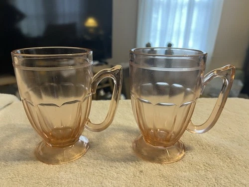 (2) Pink Depression Glass Mugs / MINT / Large
