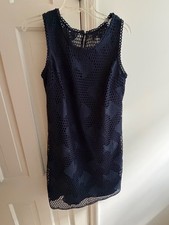 Talbots Women's Sleeveless Fish Crochet Overlay Dress Navy Size 8 NWT