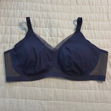 Honeylove Plus Size 2X Lace Inset Crossover Wireless Bra Wirefree Navy Blue