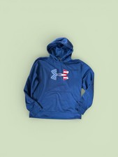 Under Armour Hoodie Mens L American Flag Logo - Blue