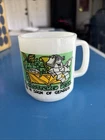 Vintage 1970s Glasbake Milk Glass Coffee Mug Cup Funny Novelty Cartoon FREE SHIP