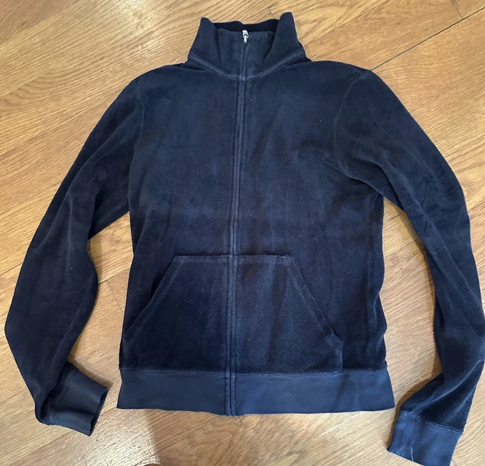 Vintage Juicy Black Couture Velour Track Jacket Top Women's Size Medium Zip - Image 3 of 4