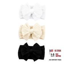 3 Pcs Baby Bows Headbands Soft Nylon 1 Count Pack of 3 Black White Beige