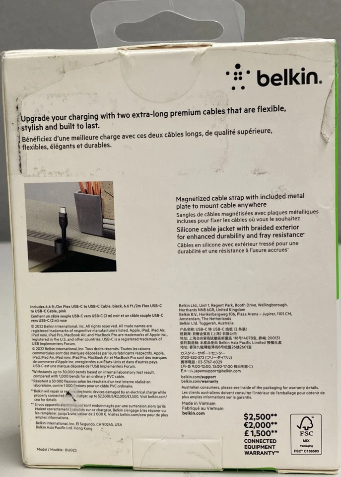 Cable Belkin Boost Charge Pro Flex USB-C a USB-C (paquete de 2) negro y rosa Foto 2 de 3