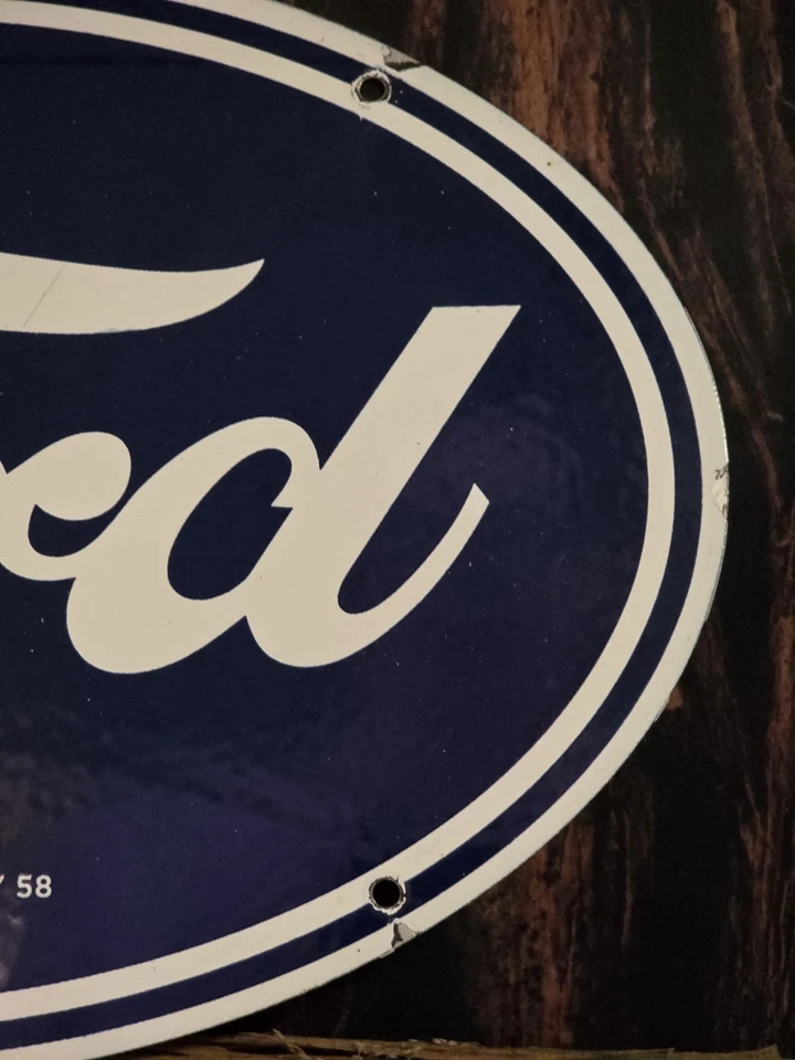 VINTAGE FORD MOTOR CO. BUILT IN THE U.S.A. PORCELAIN DEALERSHIP SIGN 16.5x11" - Image 2 of 4