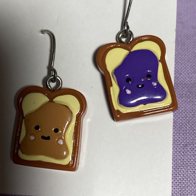 Peanut Butter & Jelly Toast Silver Tone Earrings