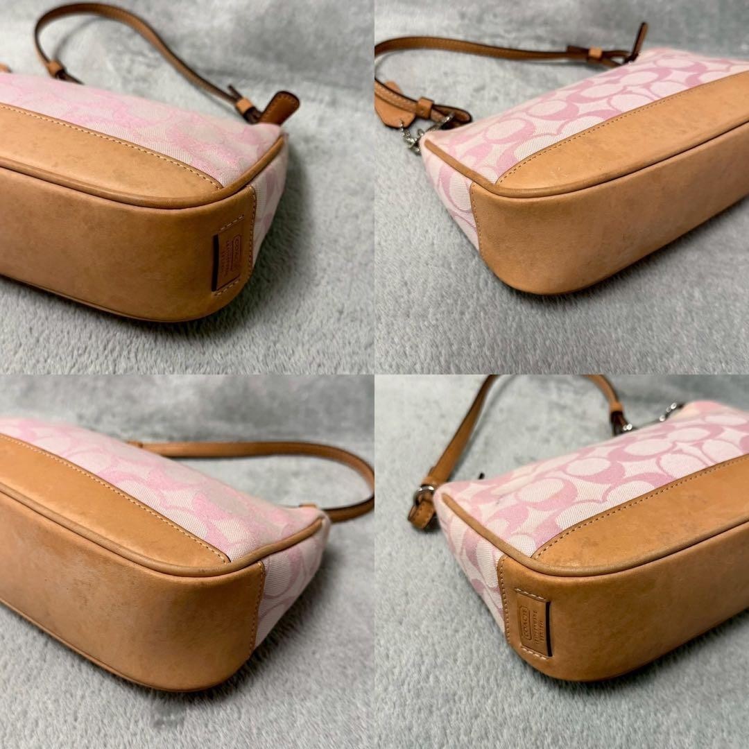 COACH Signature Demi Mini Pouch Shoulder Bag Canvas Leather Pink