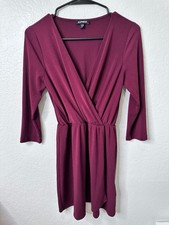Express Burgundy V-Neck 3/4 Sleeve Wrap Style Mini Dress - XS