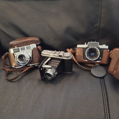 Lot Of 3 Film Cams W/ Voigtlander Perkeo II, Ricoh 35 Flex & Kodak Retinette 1B
