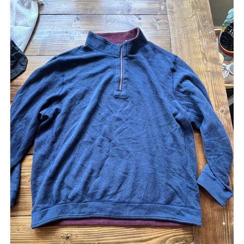 Tommy Bahama Mens Blue Textured Half Zip Pullover Mock Neck Sweater Large - Picture 1 of 6
