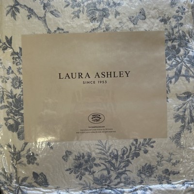 NEW! Laura Ashley Walled Garden Blue Full/Queen Set 100% Cotton Quilt + 2 Shams